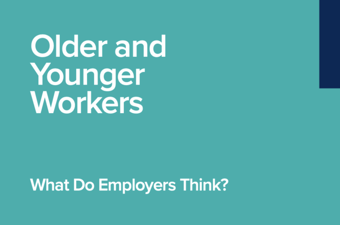 Graphic with the words 'older and younger workers, what do employers think?'